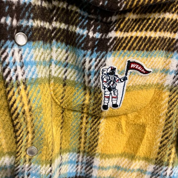 BILLIONAIRE BOYS CLUB Yellow Plaid Snap Down WEALTH Shirt sz LARGE L - Picture 3 of 9